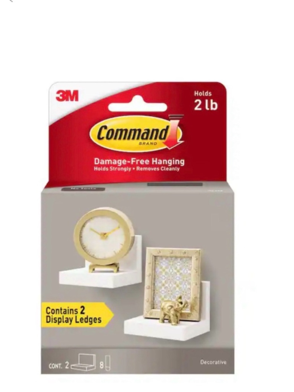 Command Quartz Wall Display Ledges 2 Pack Floating Shelves w/‎ Strips 2lb